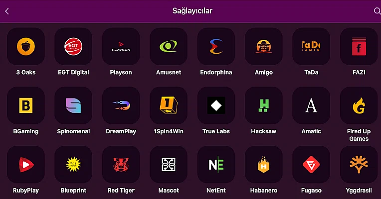 Lüks Gazino game providers catalogue view