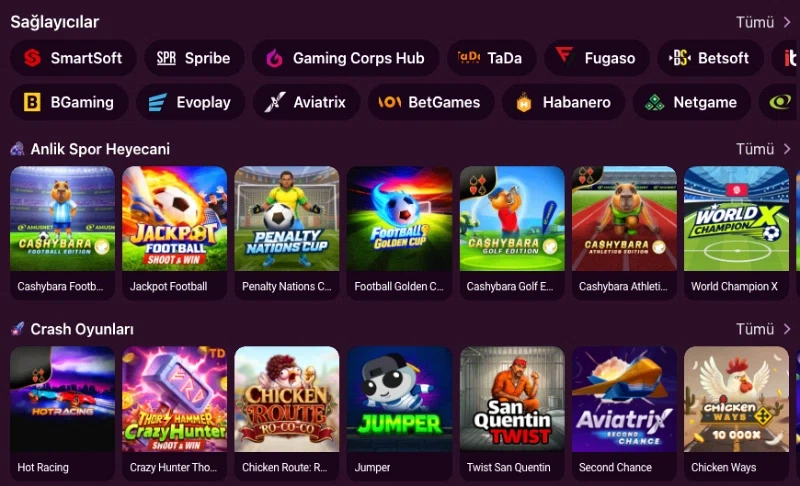 Lüks Gazino instant game providers screen