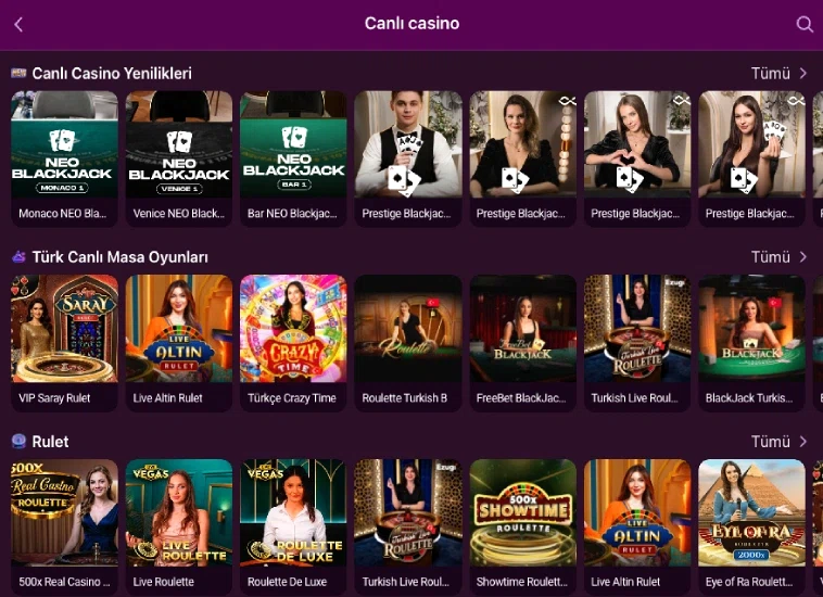 Lüks Gazino live casino new games table