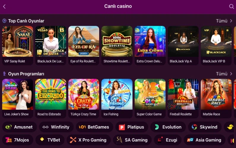 Lüks Gazino live casino popular tables view