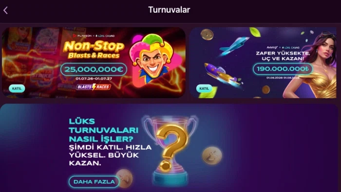 Lüks Gazino tournaments and gamification hub